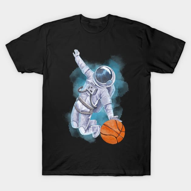 Astronaut Basketball in Outer Space T-Shirt by Millusti